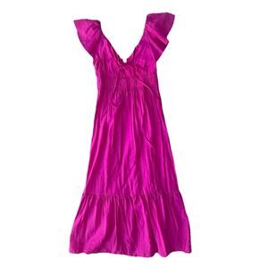 Nine West Hot Pink Peasant Flutter Sleeve Maxi Dress Spring Women’s Medium